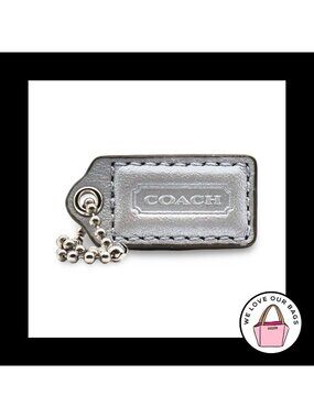 1.5" Small COACH Light Gray Leather Nickel Key Fob Bag Charm Keychain Hang Tag
